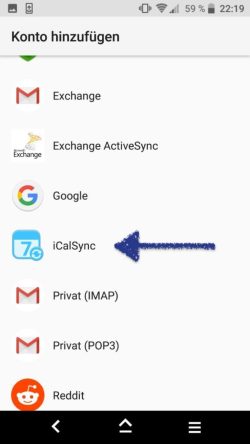 Android Konto hinzufügen iCalSync