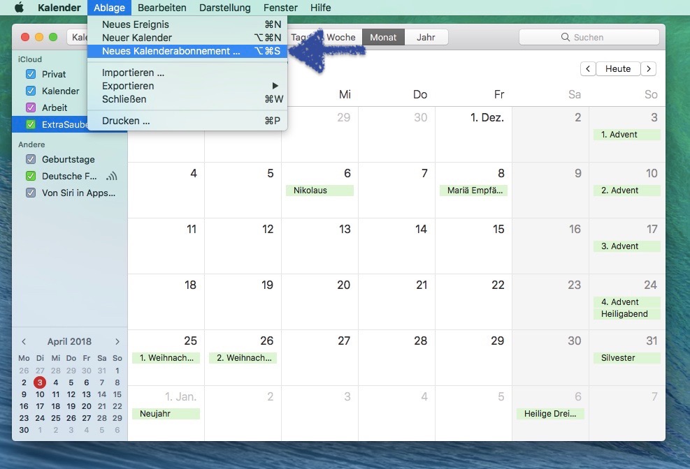 Mac neues Kalenderabonnement