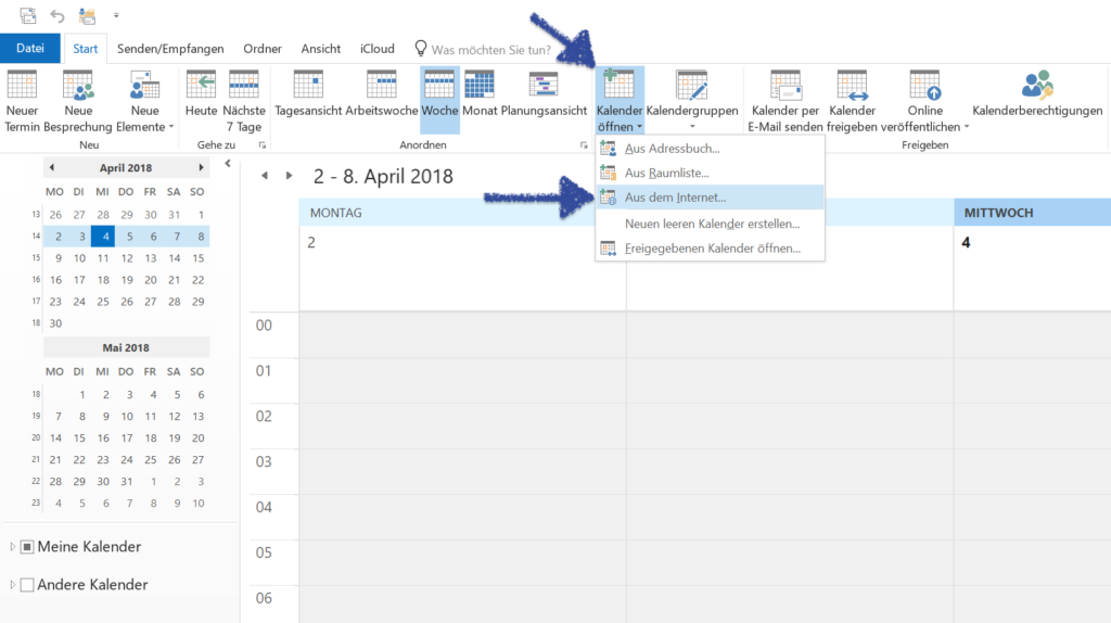 Windows Outlook Kalender hinzufügen